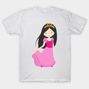 Cute Princess, Crown, Black Hair, Pink Dress T-Shirt